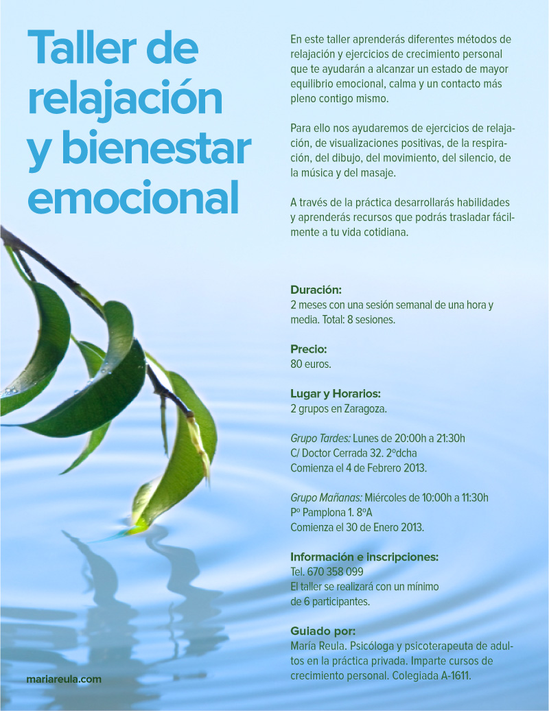Taller de relajación y bienestar emocional. Psicóloga María Reula